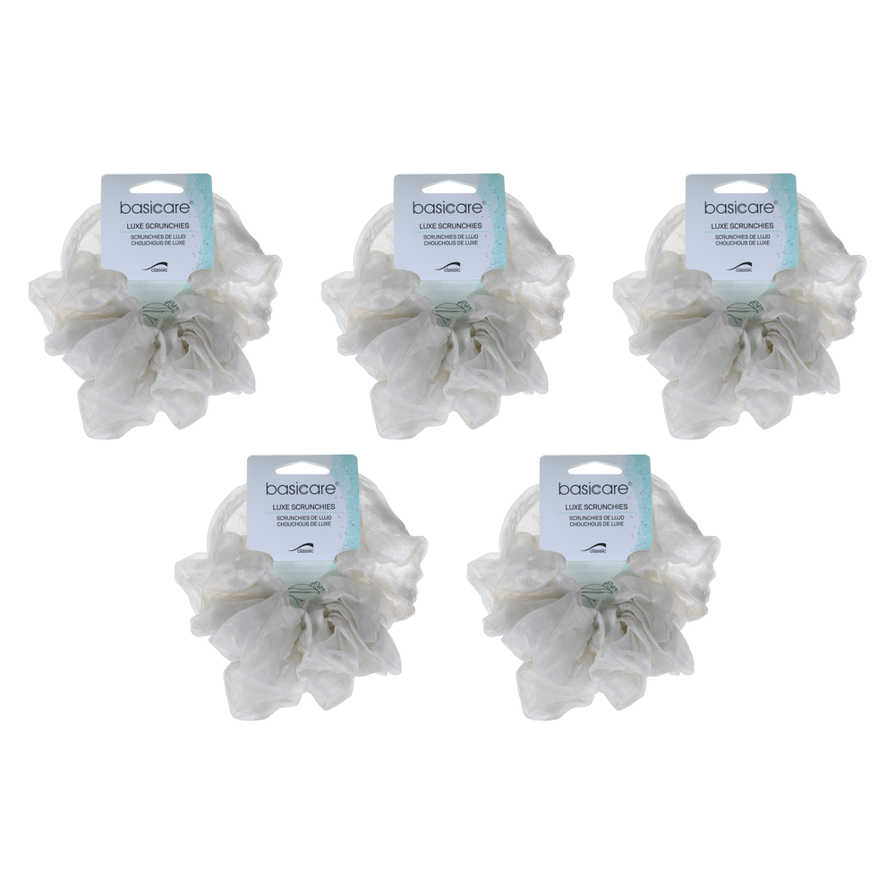 Basicare Soft Luxe Large Ivory Scrunchie Bundle of 5 Gentle Secure Hair Ties