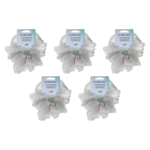 Basicare Soft Luxe Large Ivory Scrunchie Bundle of 5 Gentle Secure Hair Ties