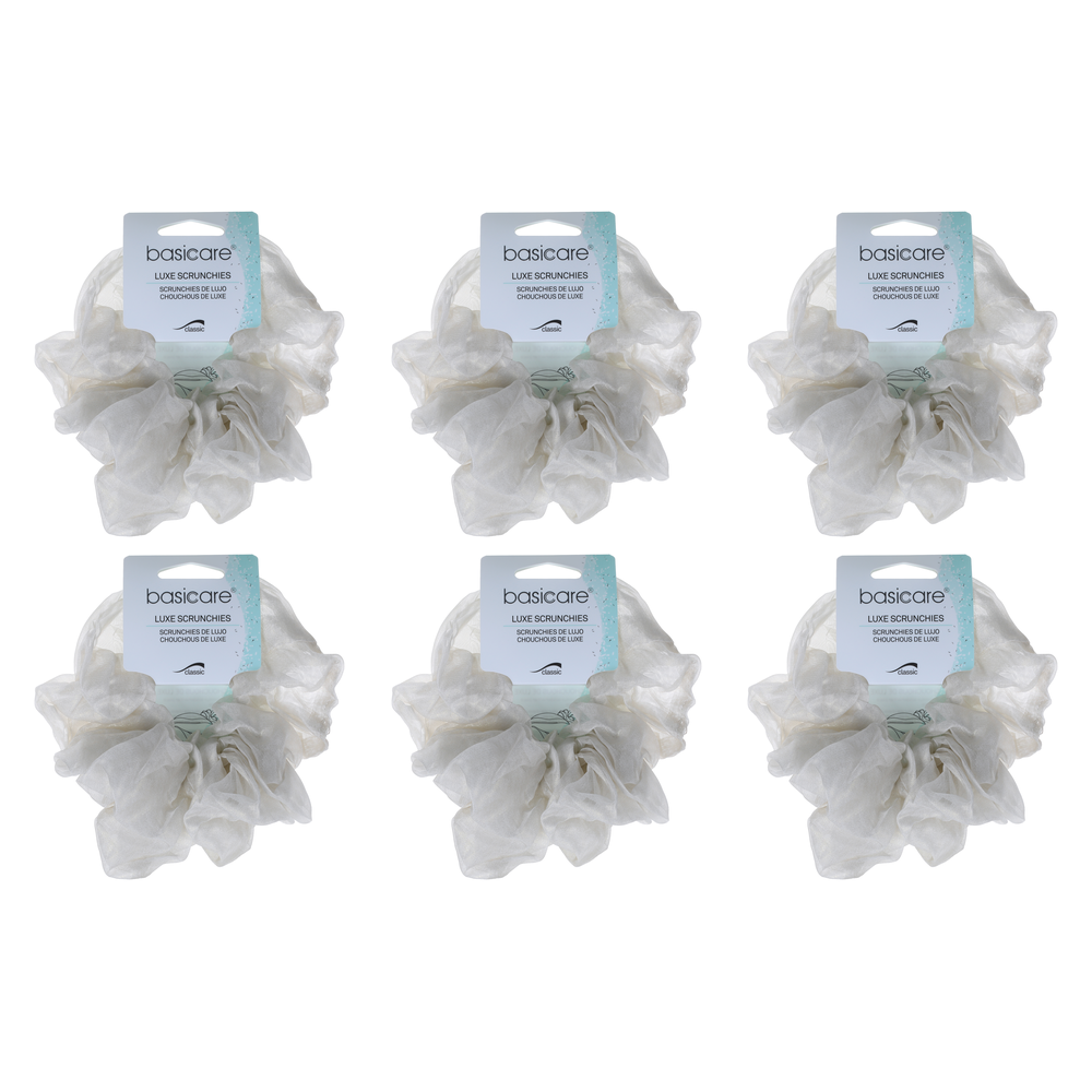 Basicare Soft Luxe Ivory Scrunchie Large 6 Pack Hair Accessory Bundle