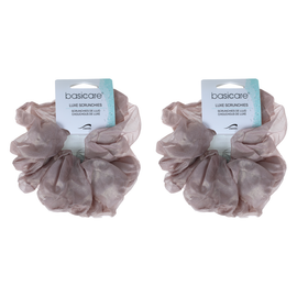 Basicare Soft Luxe Large Beige Scrunchies 2 Pack Comfortable Secure Hold