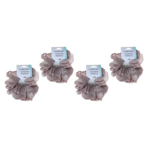 Basicare Soft Luxe Large Beige Scrunchie Bundle of 4 Hair Accessories