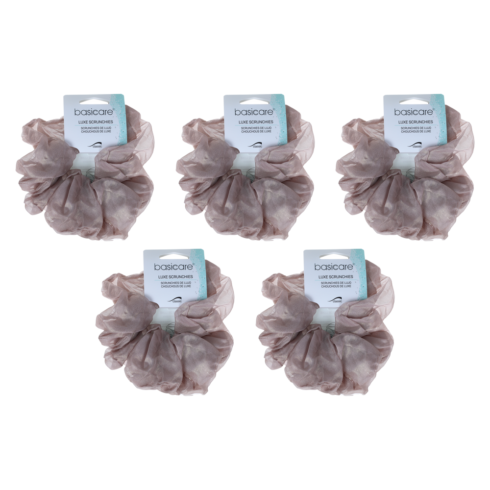 Basicare Soft Luxe Large Beige Scrunchie Bundle 5 Pack Gentle Durable Hold
