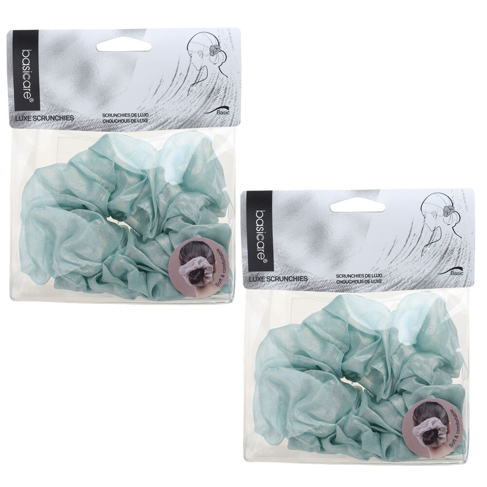 Basicare Soft Luxe Large Aqua Scrunchie Pack of 2 Comfortable Gentle Hold