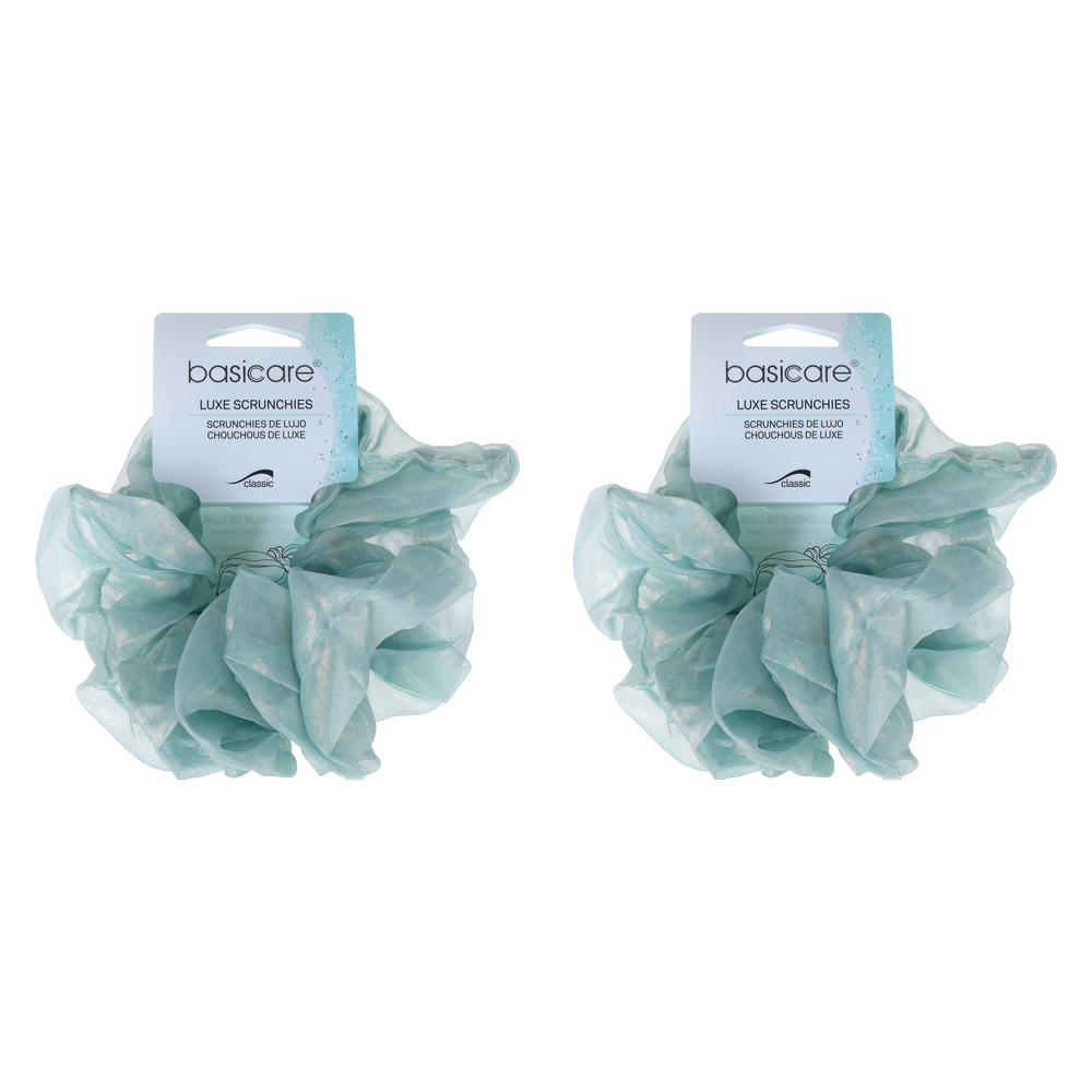Basicare Soft Luxe Large Aqua Scrunchie Pack of 2 Comfortable Gentle Hold