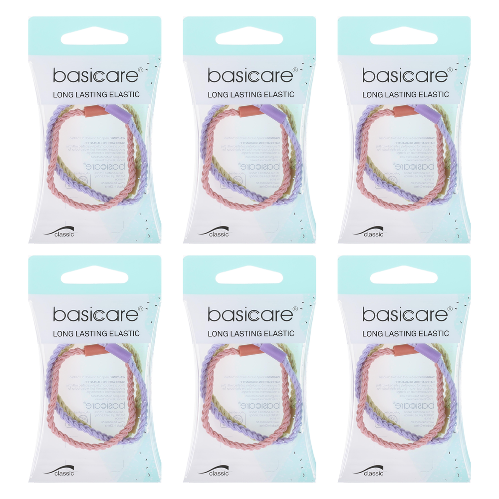 Basicare Long Lasting Plaited Elastic Hair Bands 3 Pack Bundle of 6