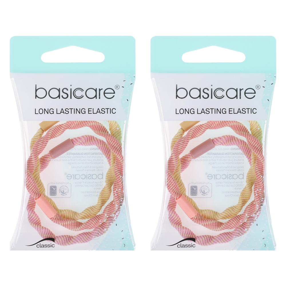Basicare Long Lasting Elastic Hair Bands Twisted 3 Pack for Secure Hold x 2