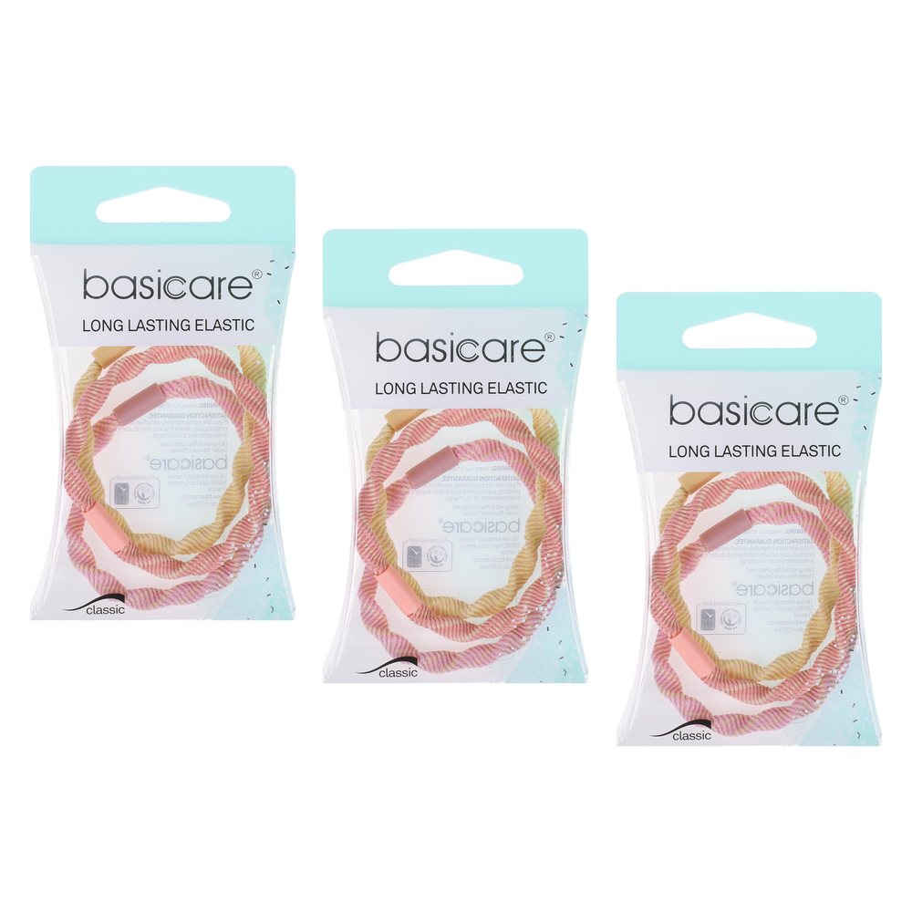 Basicare Twisted Elastic Hair Bands 3 Pack Bundle Long Lasting Hold