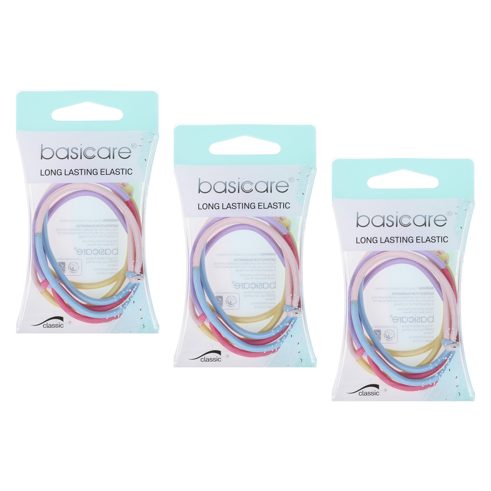 Basicare Elastic Hair Bands 3 Pack Bundle Long Lasting Durable Snag Free