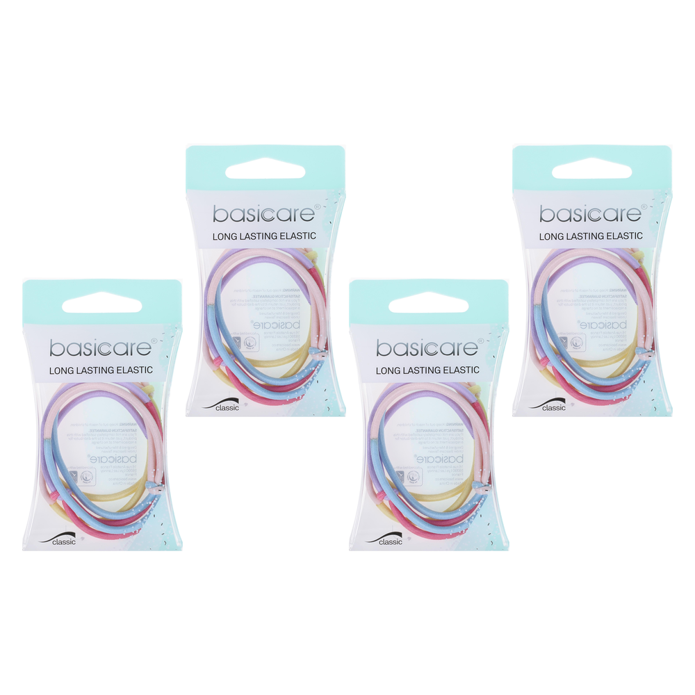 Basicare Long Lasting Elastic Hair Bands Bundle 4 Pack Durable Snag Free Hold