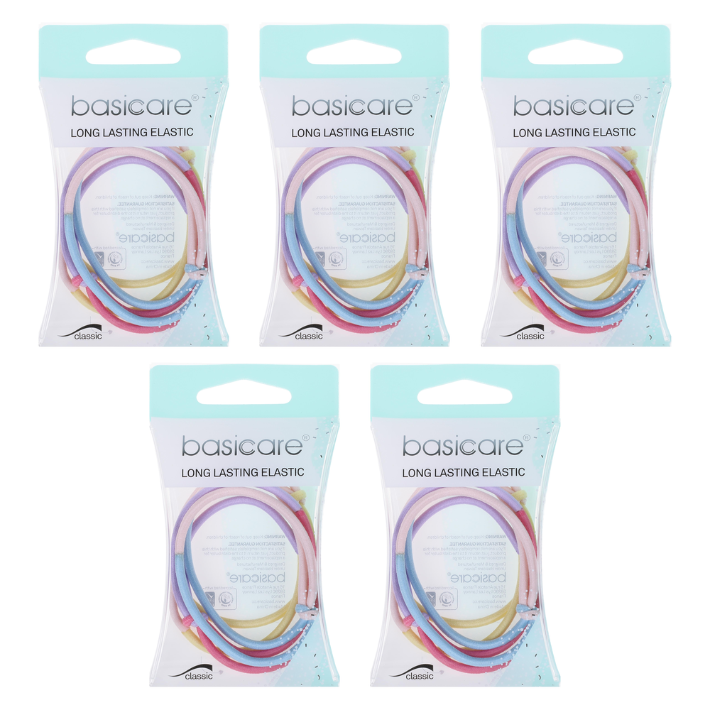 Basicare Long Lasting Elastic Hair Bands 3 Pack Bundle of 5 Durable Hold