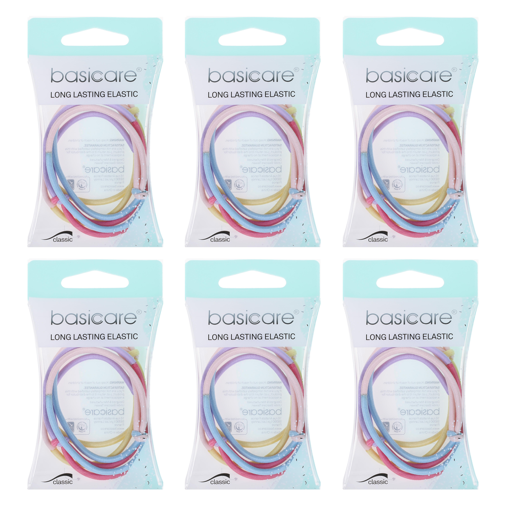 Basicare Long Lasting Elastic Hair Bands 3 Pack Bundle of 6 Durable Snag Free Hold