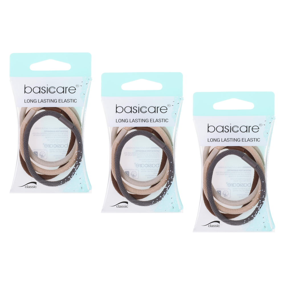 Basicare Elastic Hair Bands 3 Pack Long Lasting Durable Snag Free Hold