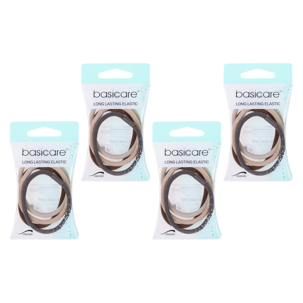 Basicare Long Lasting Elastic Hair Bands 4 Pack Durable Snag Free Hold
