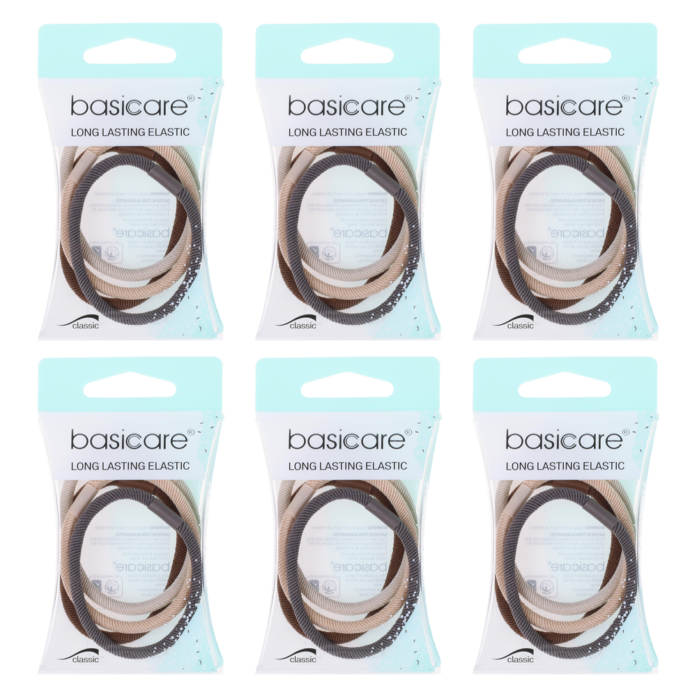 Basicare Long Lasting Elastic Hair Bands Bundle of 6 Durable Snag Free