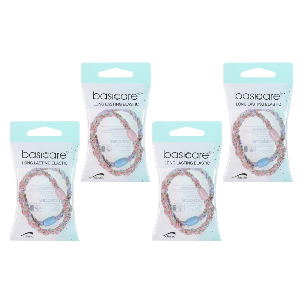 Basicare Long Lasting Plaited Elastic Hair Bands 4 Pack Snag Free