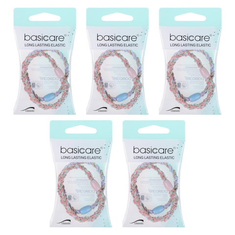 Basicare Plaited Elastic Hair Bands Bundle of 5 Durable Snag Free