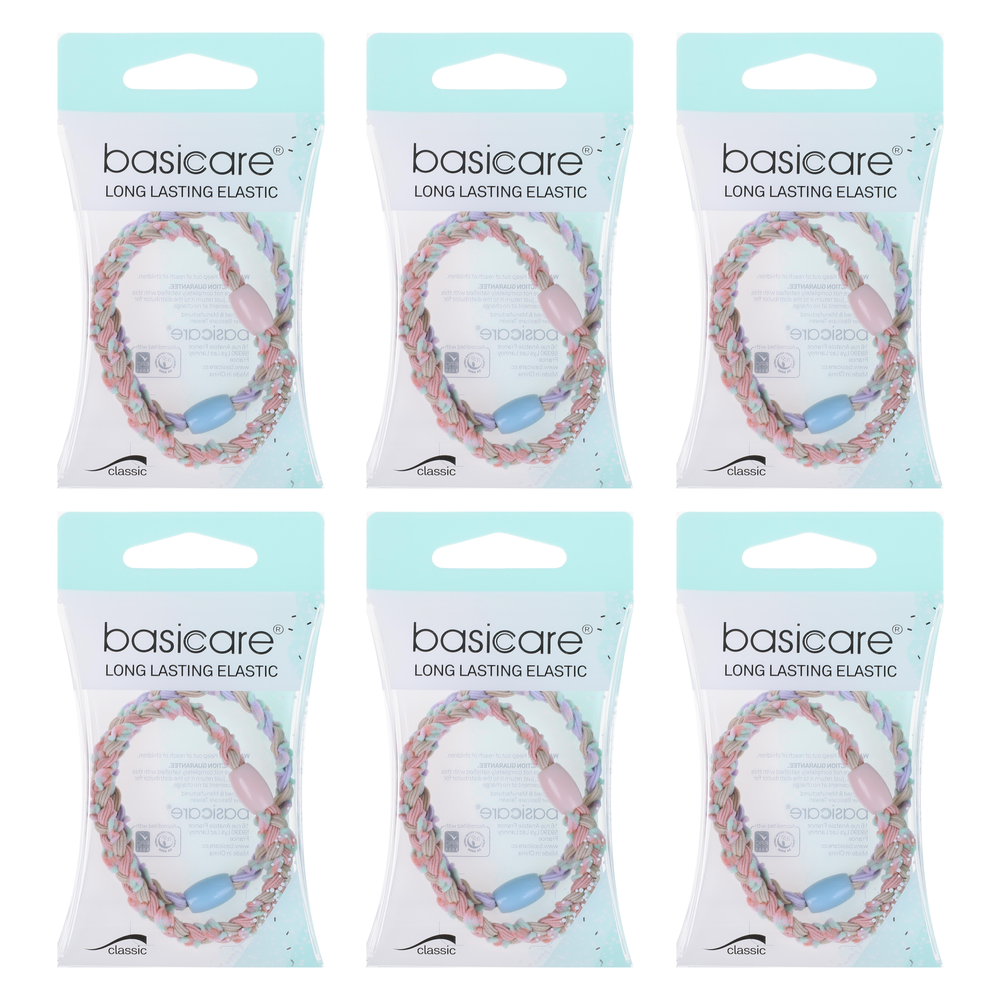 Basicare Plaited Long Lasting Elastic Hair Bands 2 Pack Bundle of 6