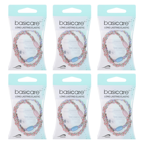 Basicare Plaited Long Lasting Elastic Hair Bands 2 Pack Bundle of 6