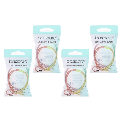 Basicare Long Lasting Knotted Elastic Hair Bands 4 Pack Durable Snag Free