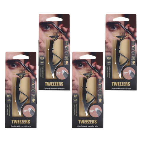 Basicare Mens Slant Tip Tweezers Bundle of 4 Precision Grooming Tool