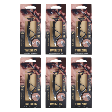 Basicare Mens Slant Tip Tweezers Bundle of 6 Precision Grooming Tools
