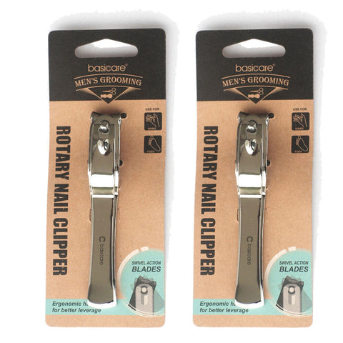 Basicare Mens Rotary Nail Clippers 2 Pack Fingernail Toenail Grooming Tool