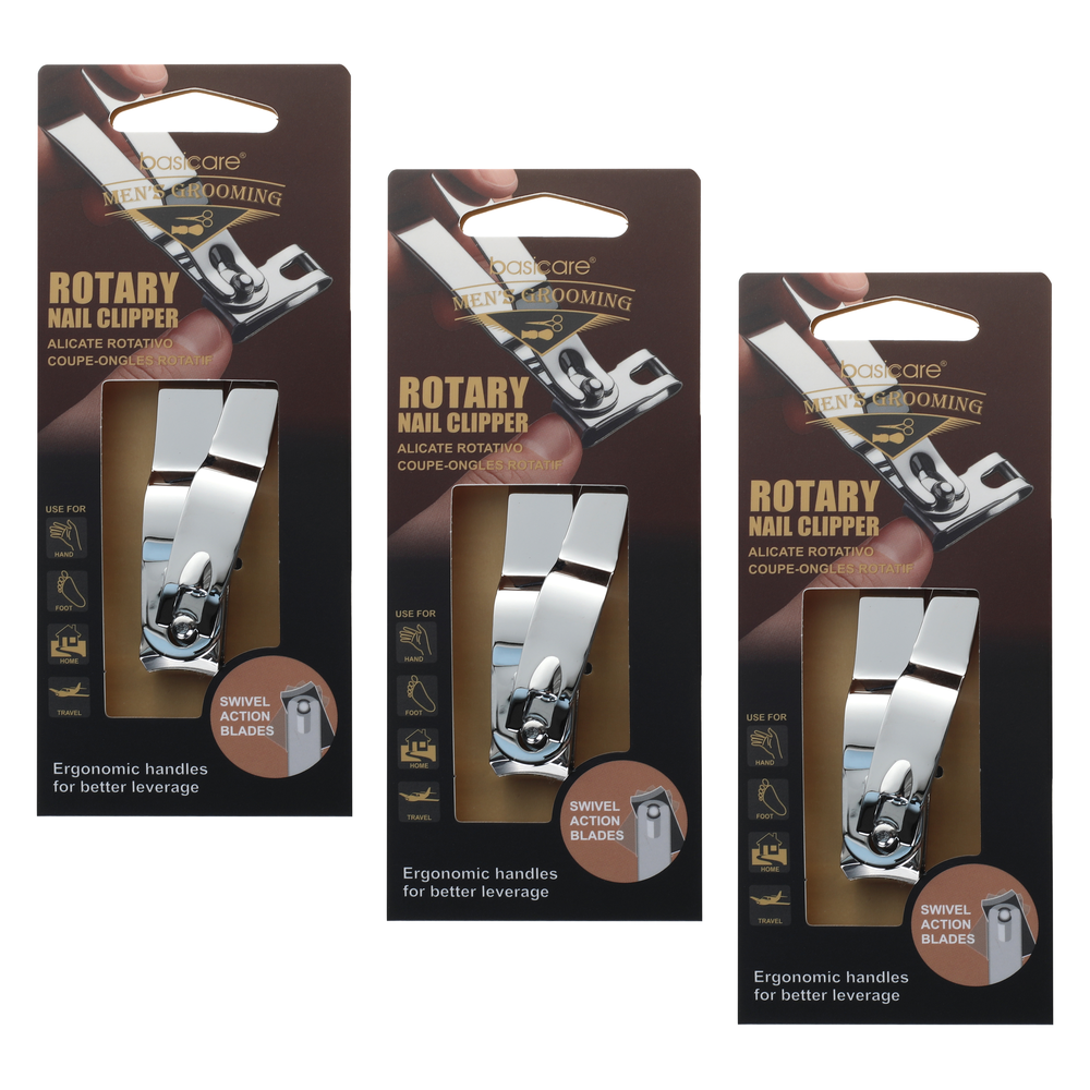 Basicare Mens Rotary Nail Clipper 3 Pack Fingernail Toenail Grooming Tool