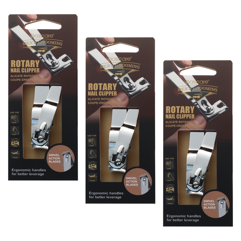 Basicare Mens Rotary Nail Clipper 3 Pack Fingernail Toenail Grooming Tool