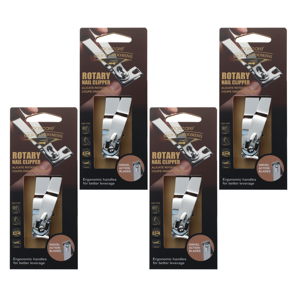 Basicare Mens Rotary Nail Clipper Bundle 4 Pack Fingernail Toenail