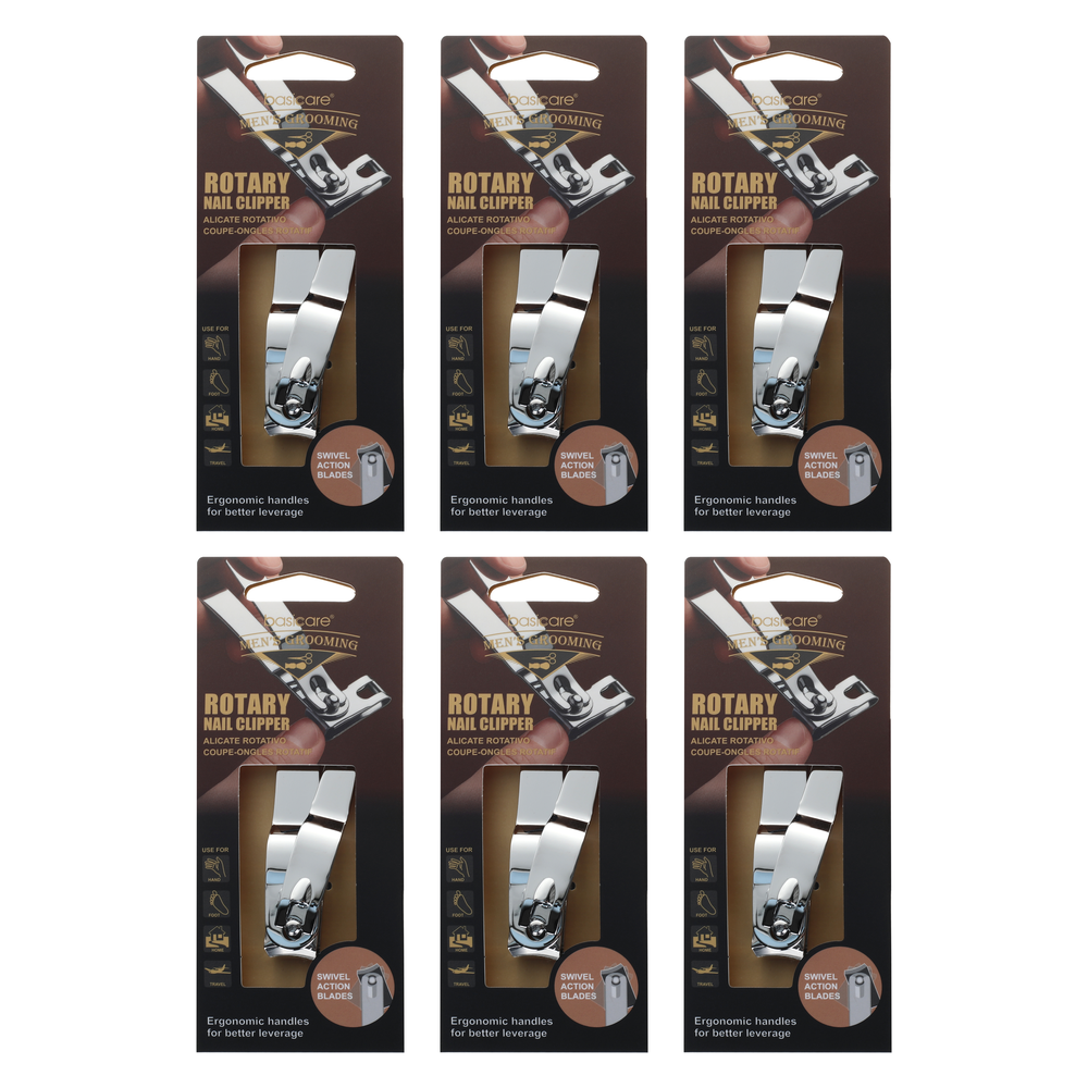 Basicare Mens Rotary Nail Clipper 6 Pack Fingernail Toenail Grooming Tool