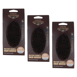 Basicare Military Beard and Hair Brush Bundle of 3 Firm Natural Boar Bristles