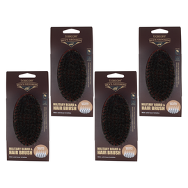 Basicare Military Beard and Hair Brush 4 Pack Firm Natural Boar Bristles