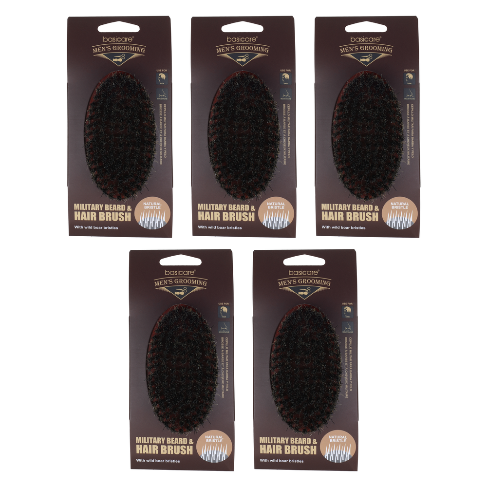 Basicare Military Beard and Hair Brush 5 Pack Firm Boar Bristles
