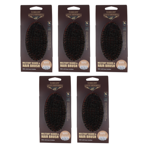 Basicare Military Beard and Hair Brush 5 Pack Firm Boar Bristles
