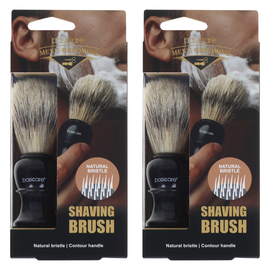 Basicare Mens Shaving Brush Natural Bristles Ergonomic Contour Handle x2