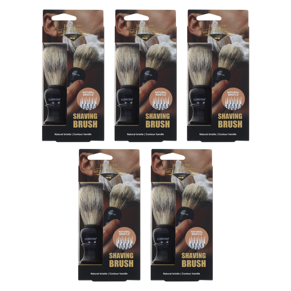 Basicare Mens Shaving Brush 5 Pack Natural Bristles Contour Handle Bundle