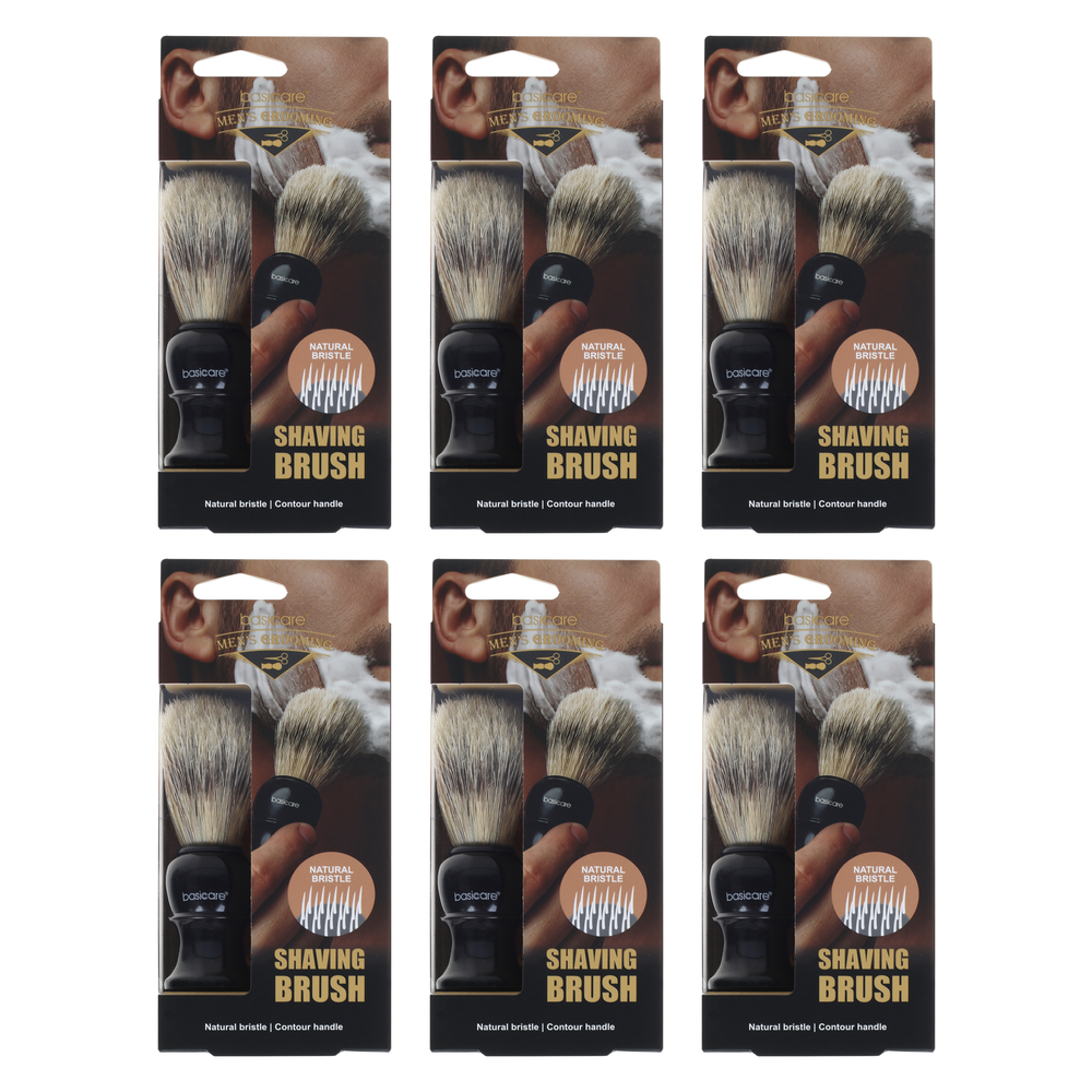 Basicare Mens Shaving Brush Bundle of 6 Natural Bristles Contour Handle
