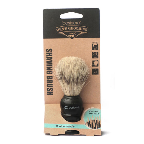 Basicare Mens Shaving Brush with Natural Bristles and Contour Handle