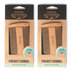 Basicare Pocket Combs with Pouch Multi Teeth Small and Large Handmade x 2