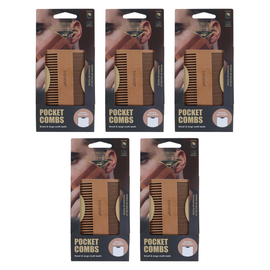Basicare Pocket Comb Bundle of 5 Quantity Small and Large Handmade with Pouch