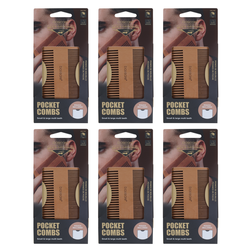 Basicare Pocket Combs Bundle of 6 Small and Large Multi Tooth Handmade