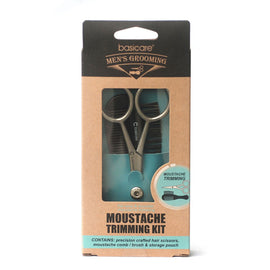 Basicare Mens Moustache Trimming Kit with Scissors Comb Brush and Pouch