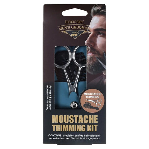 Basicare Mens Moustache Trimming Kit with Scissors Comb Brush and Pouch