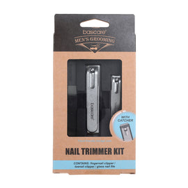 Basicare Mens Manicure Set Nail Clippers with Catcher and Glass File Kit