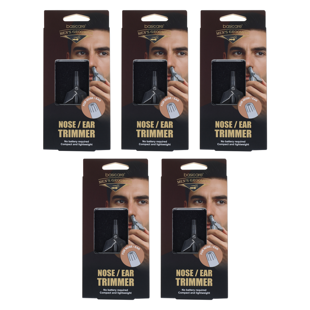 Basicare Manual Nose and Ear Hair Trimmer 5 Pack Battery Free Compact Safe