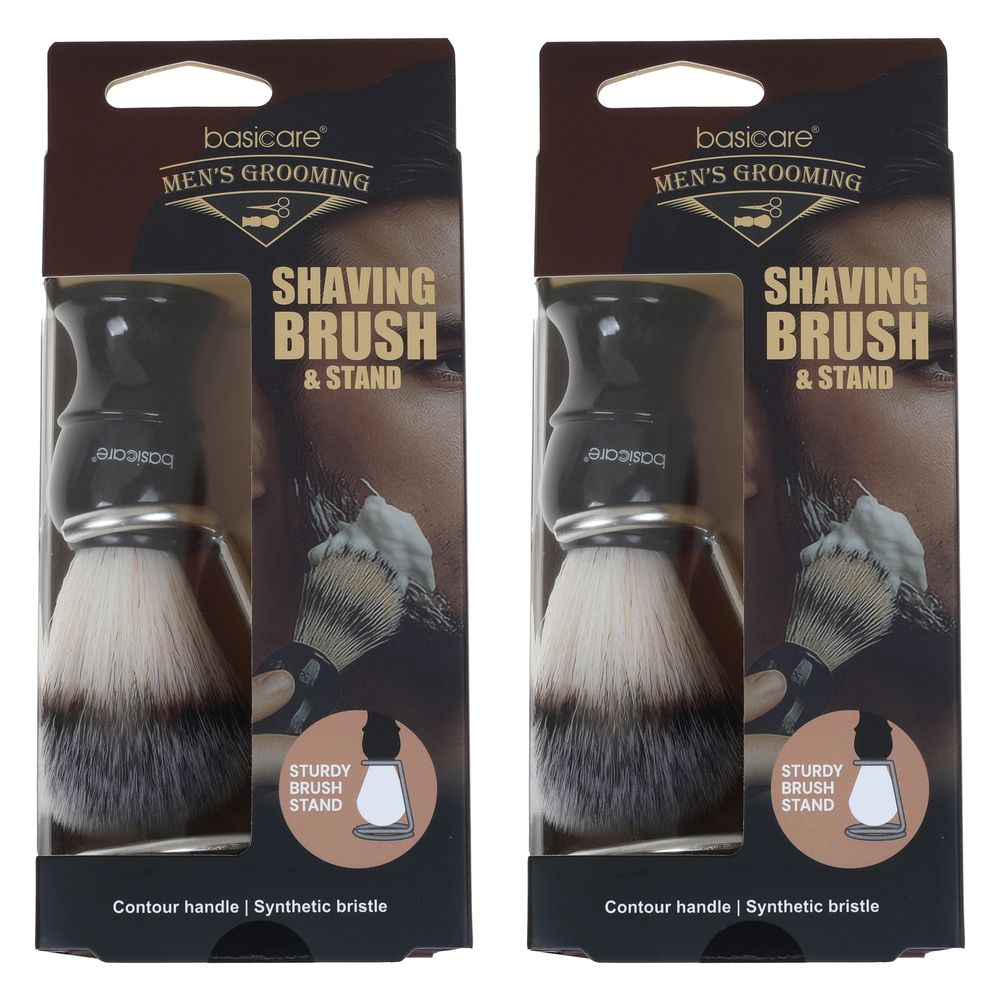 Basicare Mens Shaving Brush and Stand Set Bundle of 2