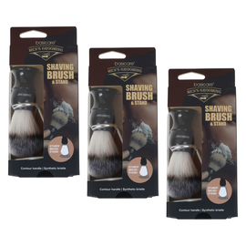 Basicare Mens Shaving Brush and Stand Set Bundle of 3