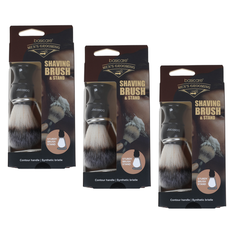 Basicare Mens Shaving Brush and Stand Set Bundle of 3