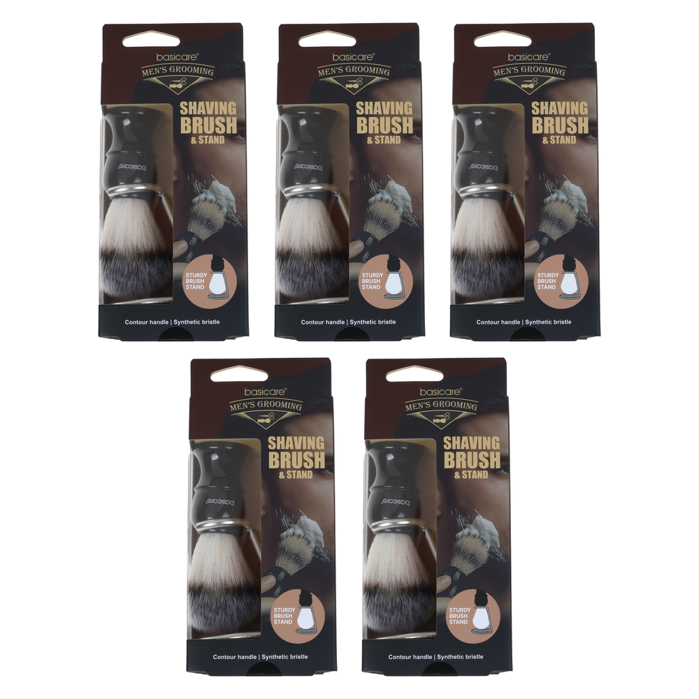 Basicare Mens Grooming Shaving Brush and Stand Set Bundle of 5