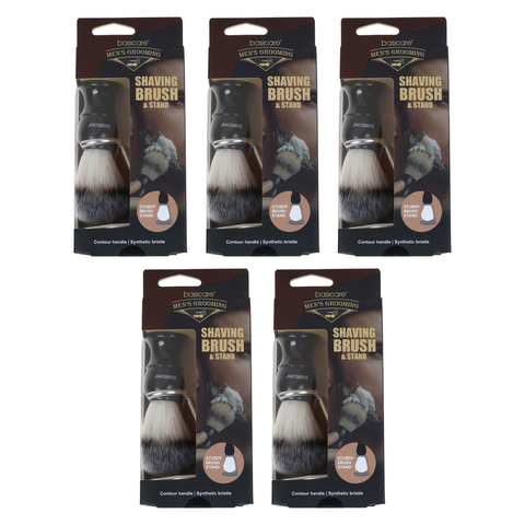 Basicare Mens Grooming Shaving Brush and Stand Set Bundle of 5